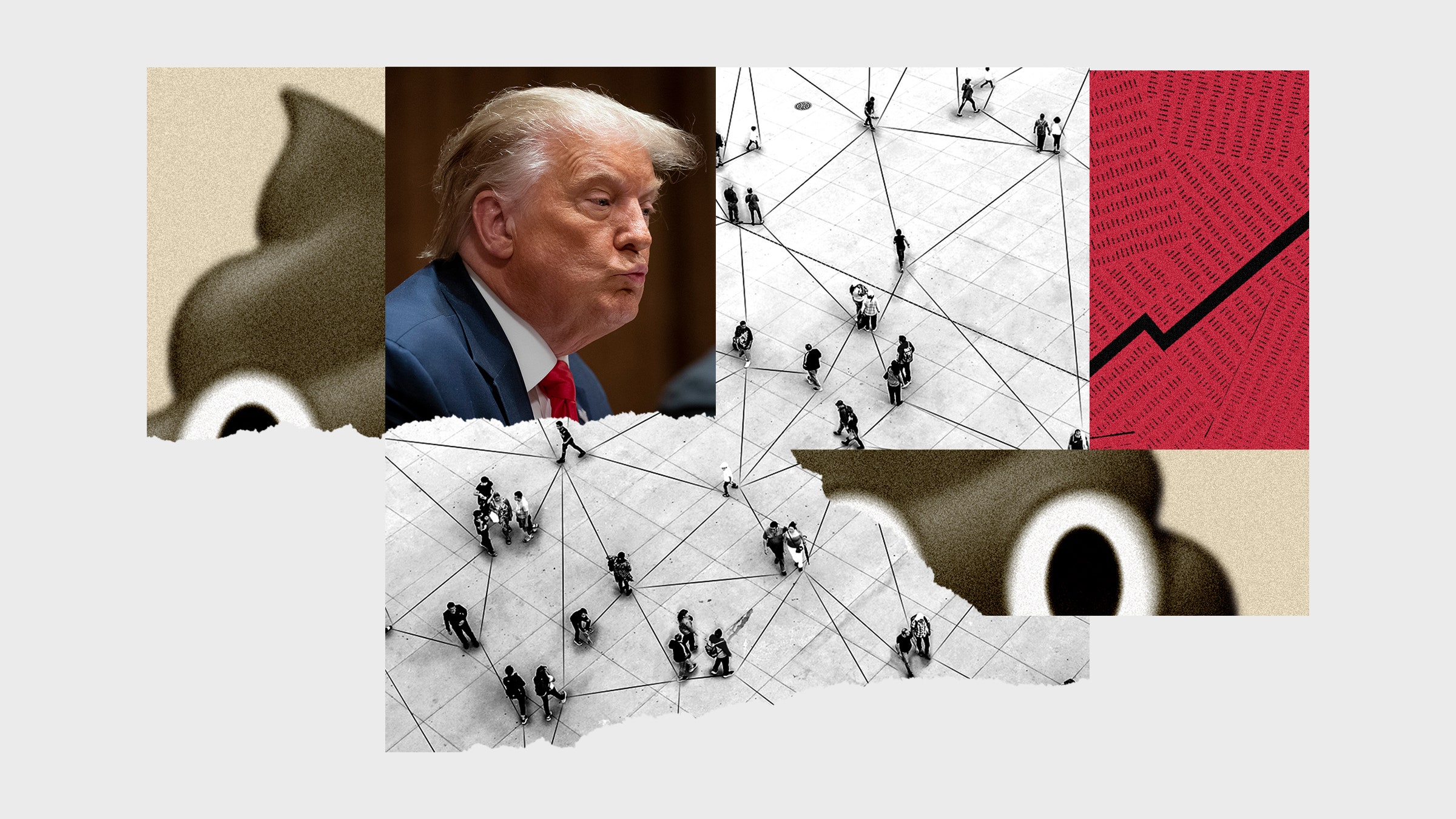 Colagem de imagens desses grupos de Trump e o emoji “cocô”