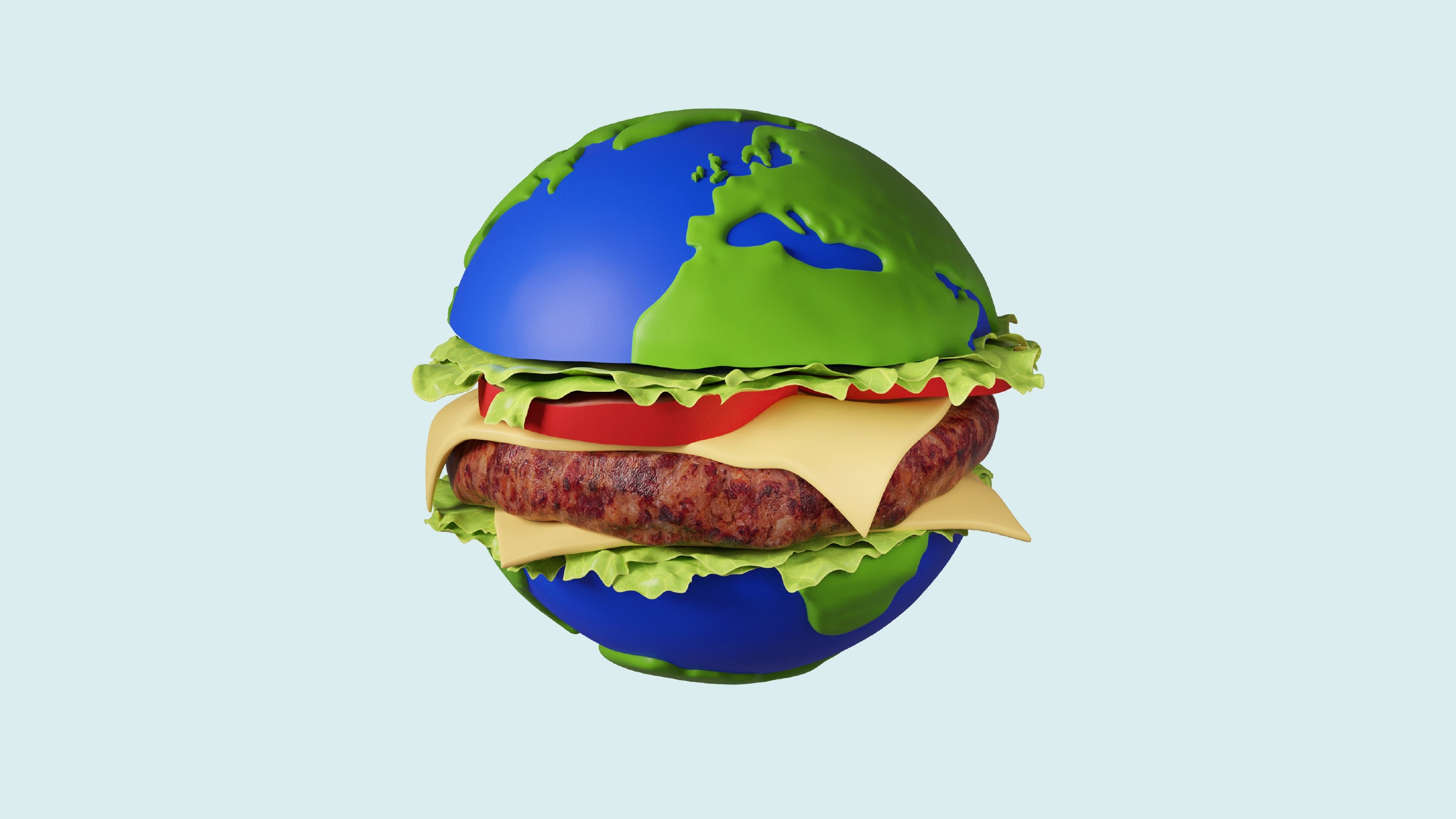 A Terra é representada na forma de cachos para hambúrgueres
