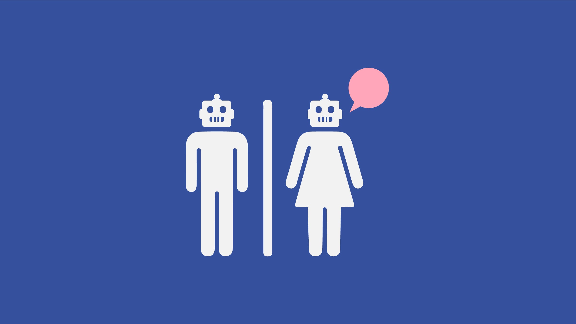 Símbolos masculinos e femininos com as cabeças de robôs