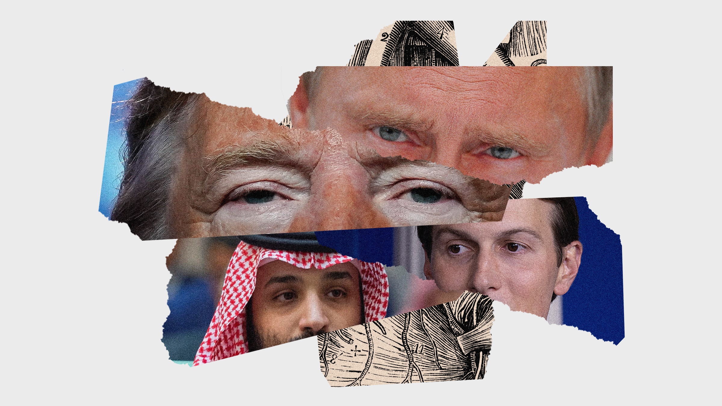Colagem de Putin Trump Jared Kushner e Ben Salman
