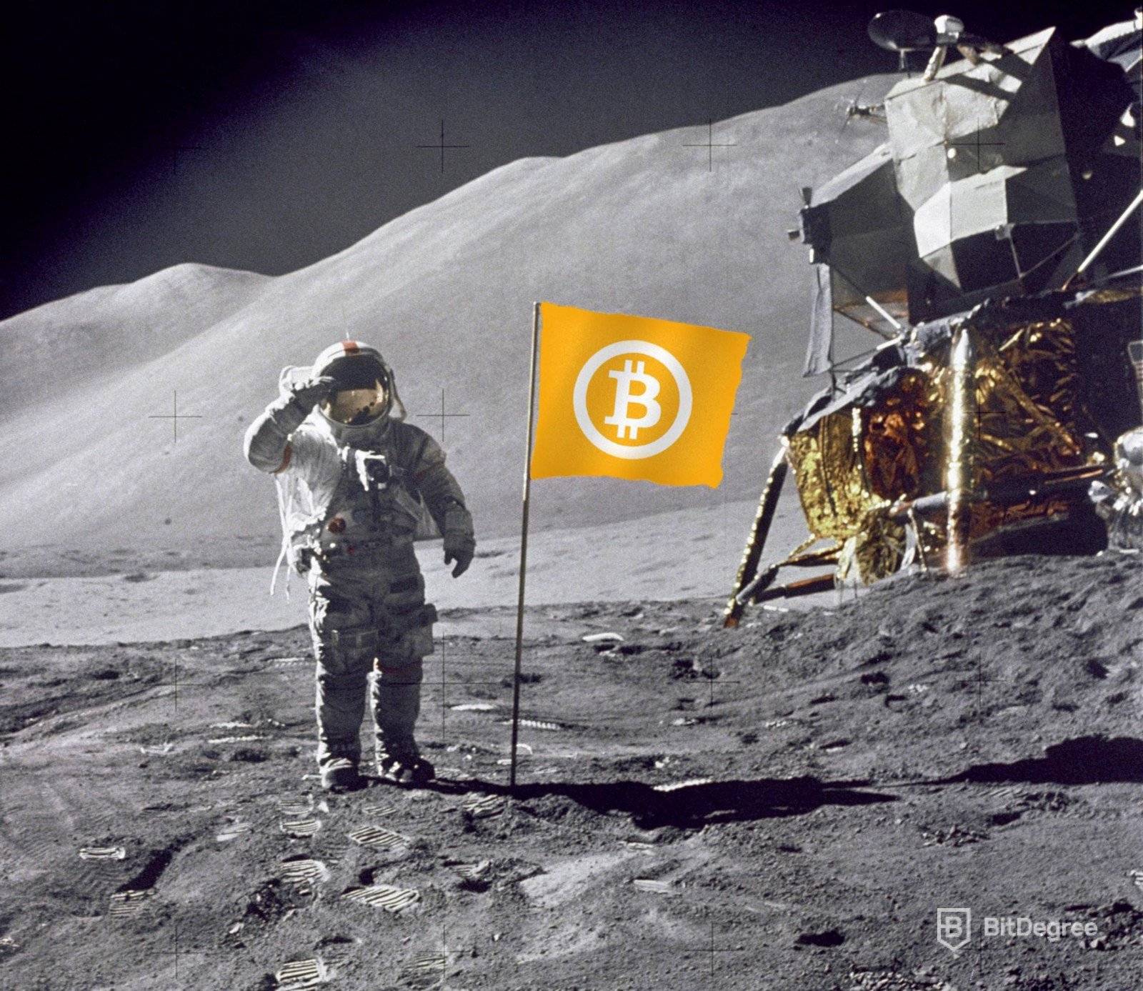 Quão altamente o bitcoin vai decolar - a bandeira do Bitcoin pousou na lua
