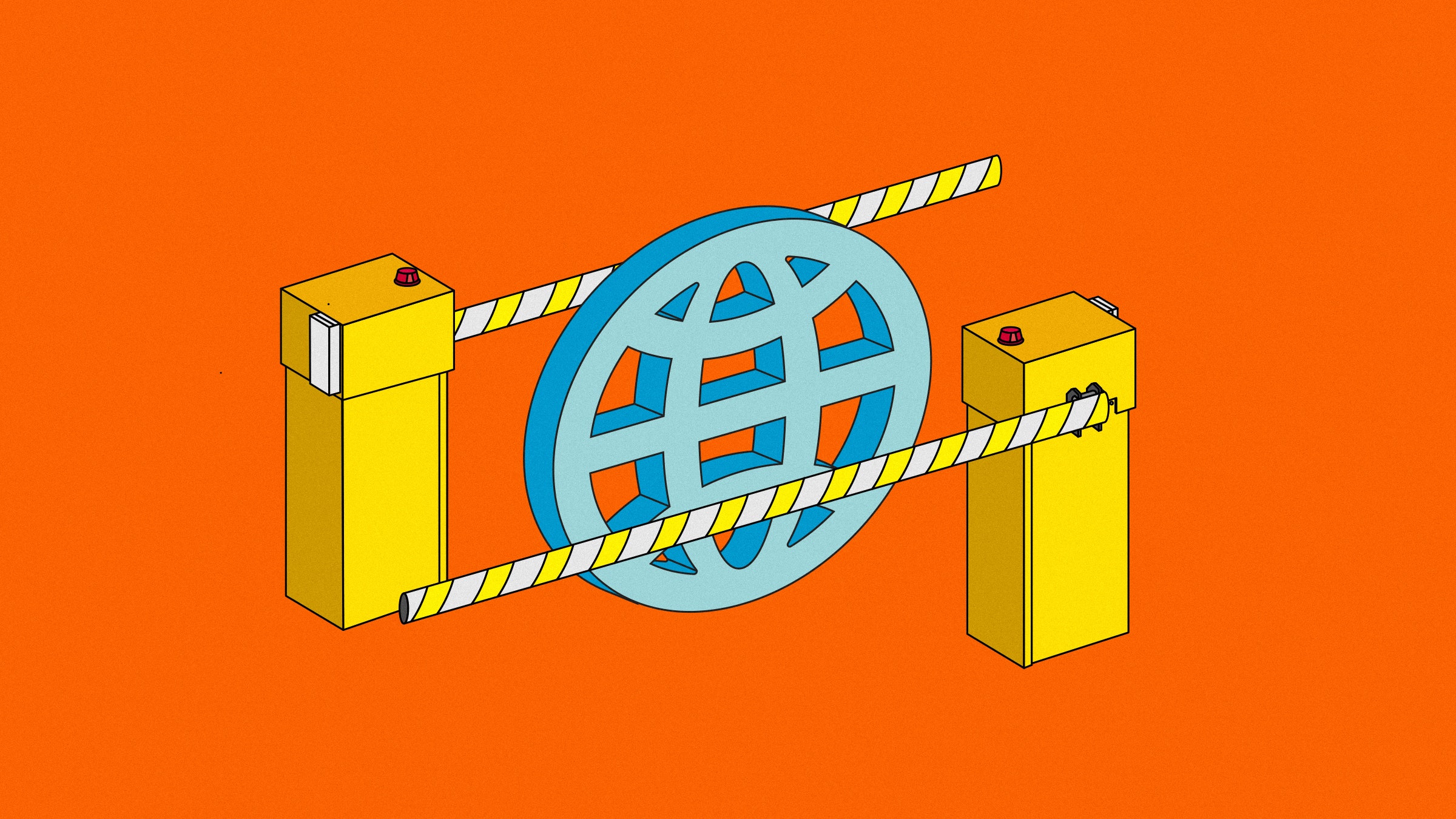 Ilustração do símbolo da rede mundial entre bloqueios de estrada