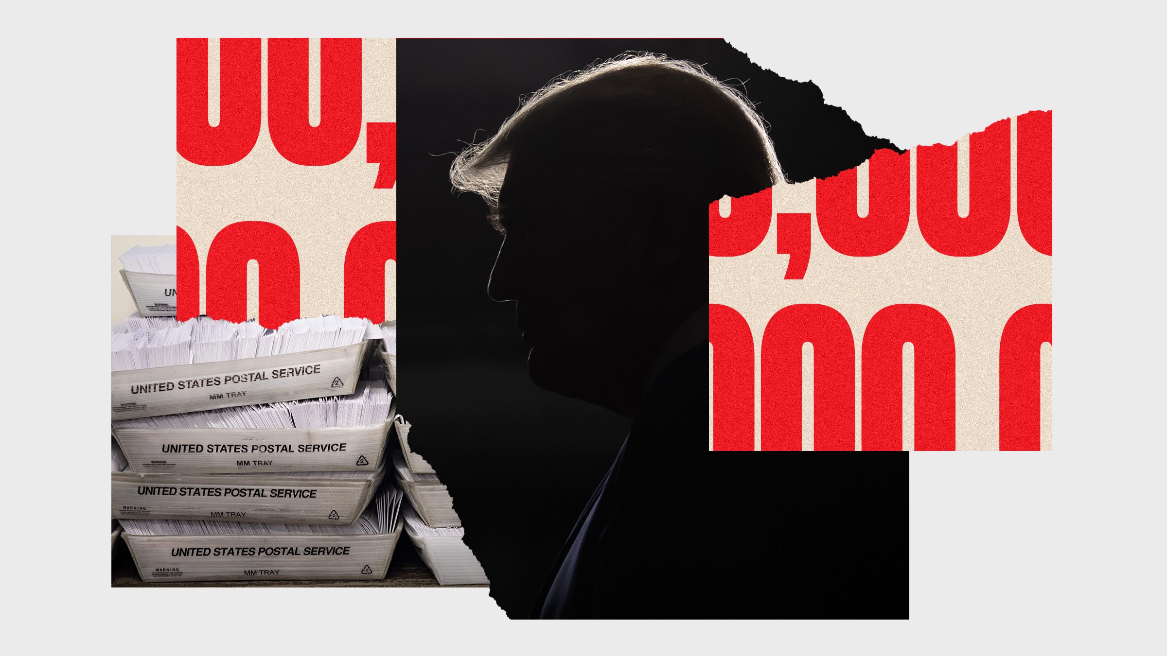 Colagem de imagens das cédulas de Trump por correio e números grandes 0