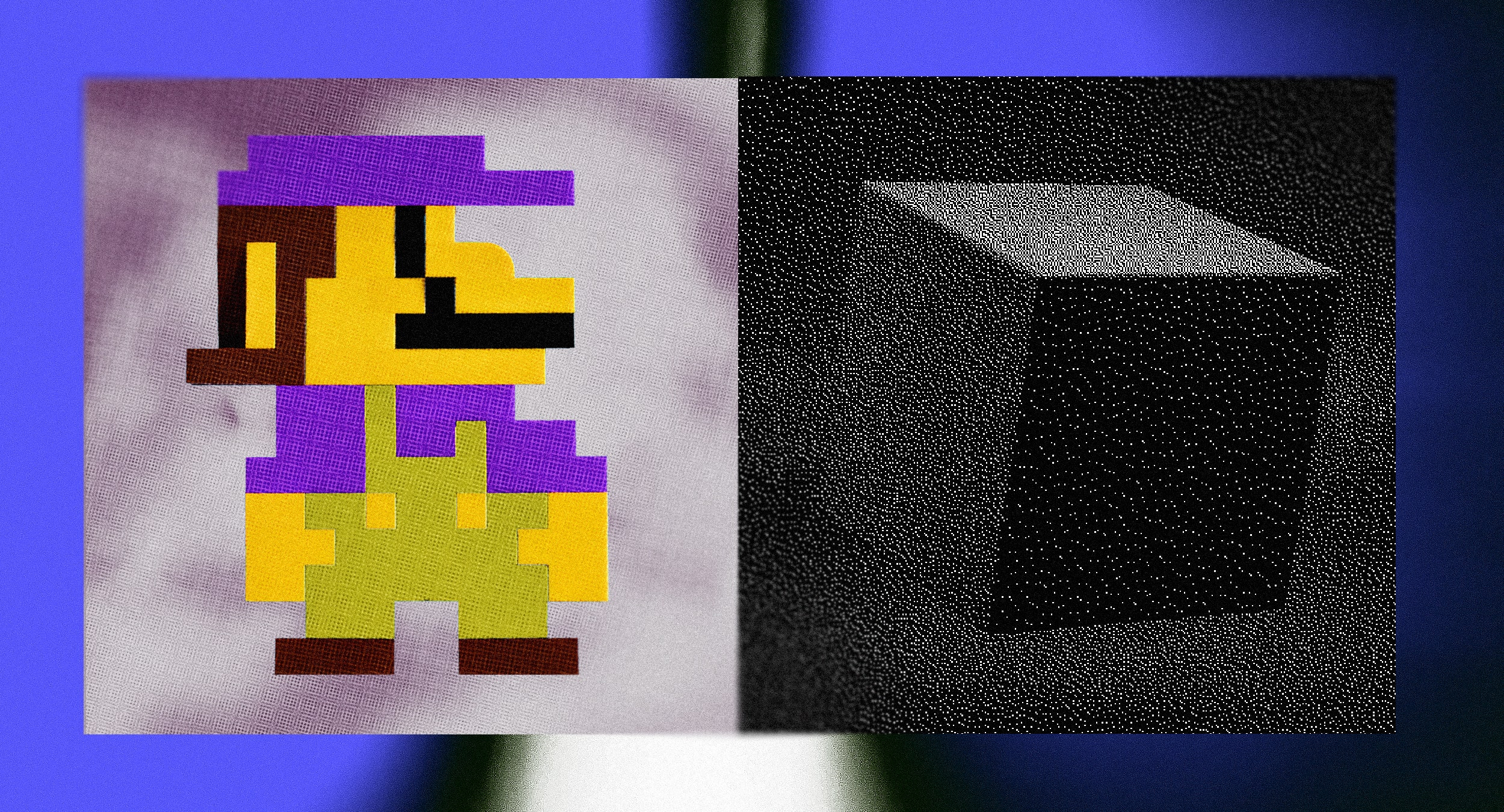 Imagem de uma caixa Walugi e preta de 8 bits ao lado do gradiente azul embaçado por trás da imagem.< pan> No livro 
