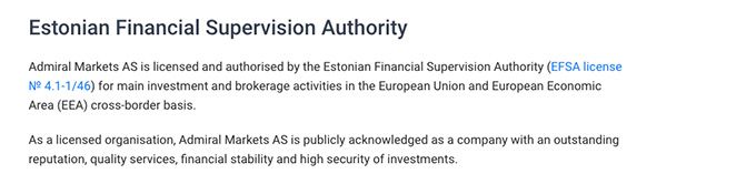 Admiral Markets Review: Autoridade de Supervisão Financeira da Estónia.