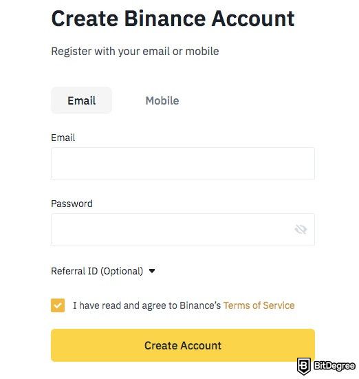Binance NFT: Crie uma conta no Binance.