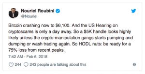 Bitcoin Collapse - Mensagem de Nuriel Rubini no Twitter