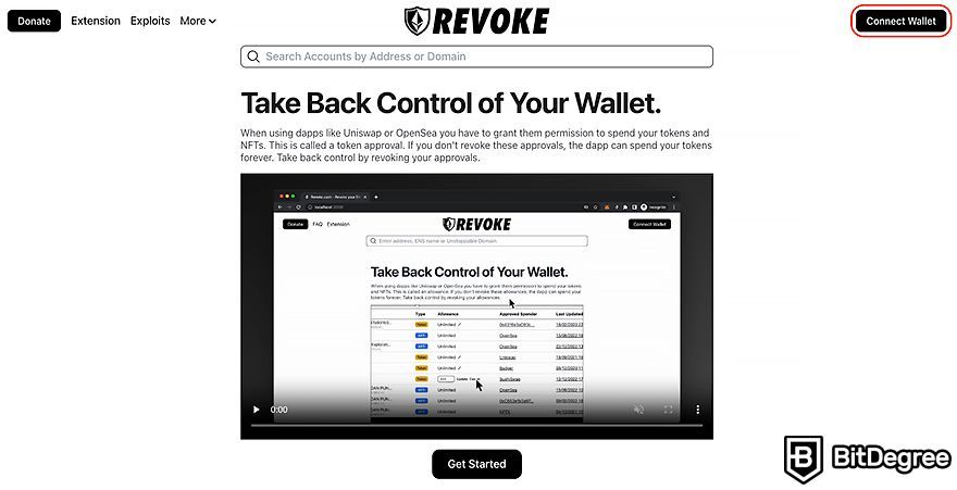 BSC Revoke: Conecte a carteira.