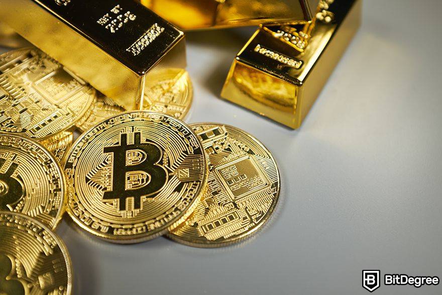 Domínio . BTC: Bitcoin ao lado do ouro.