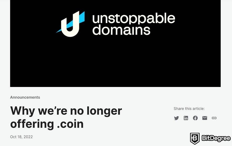 Domínio Coin: anúncio UD sobre domínios . coin.