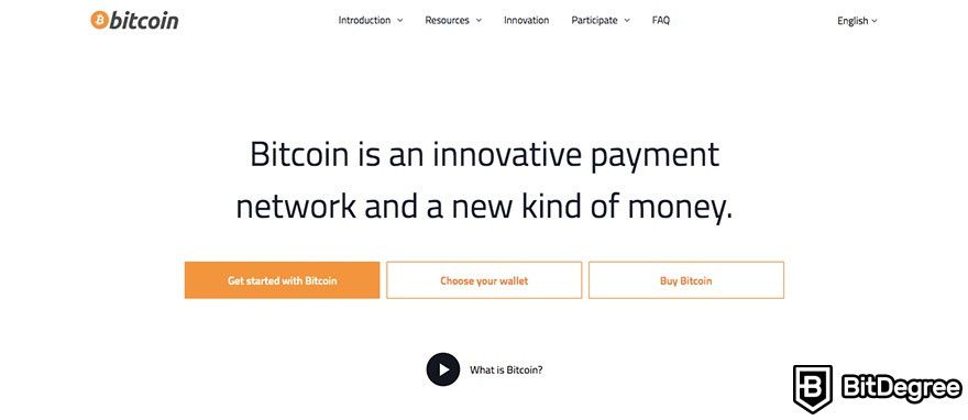 Ethereum vs Bitcoin: Página inicial do Bitcoin.