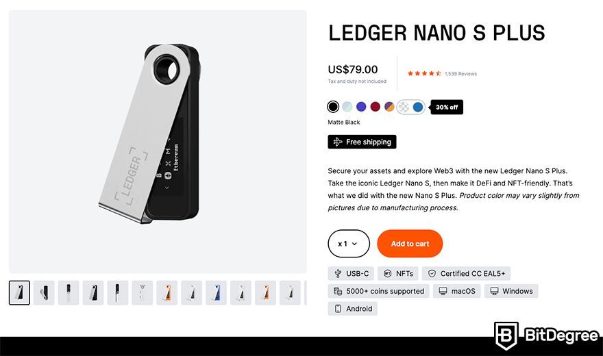 Hardware criptografado: Ledger Nano S Plus.