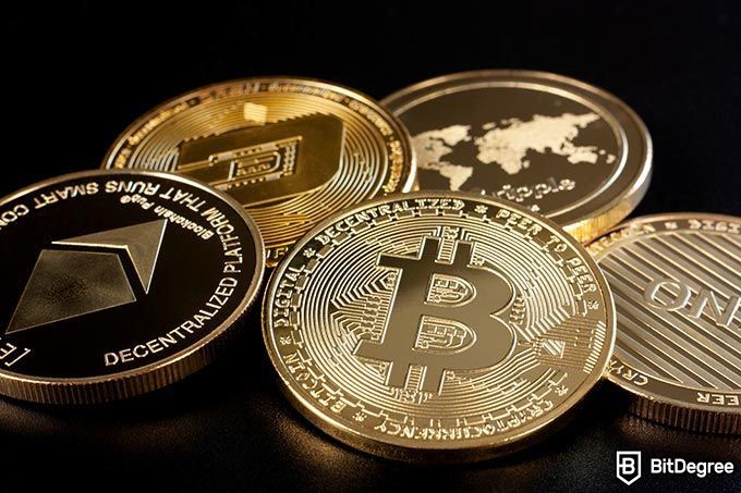 Como funciona o Bitcoin: um monte de moedas criptográficas.