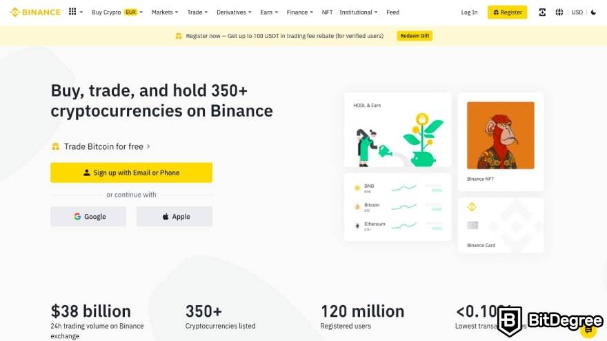 Como comprar Bitcoin na Índia: página inicial da Binance.