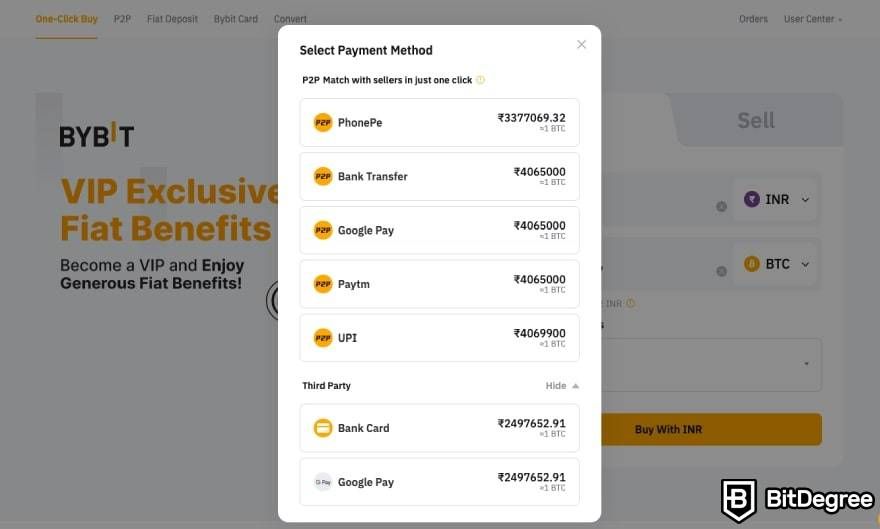 Como comprar Bitcoin na Índia: métodos de pagamento Bybit.