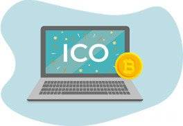 Laptop com logotipo ICO e Bitcoin
