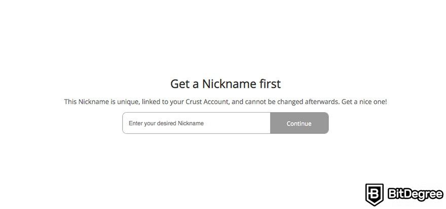 Como usar o Crust Network: escolhendo um apelido.
