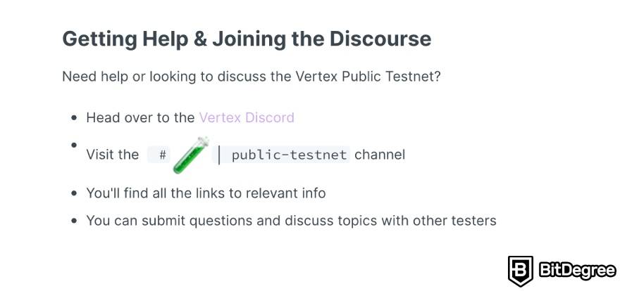 Como usar o Protocolo Vertex: obtendo ajuda e participando de discussões no Discord.