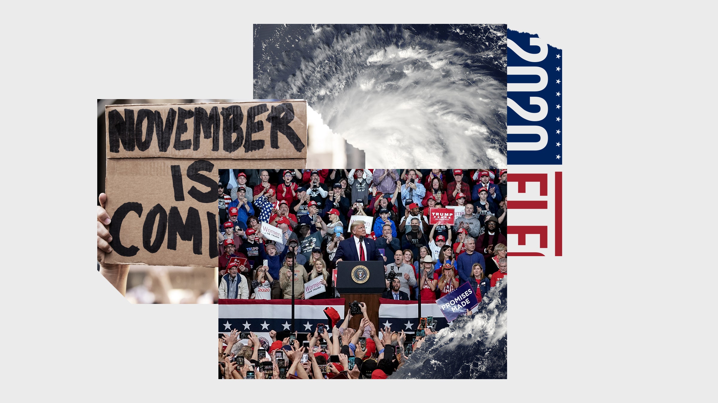 Colagem de imagens políticas e furacão.