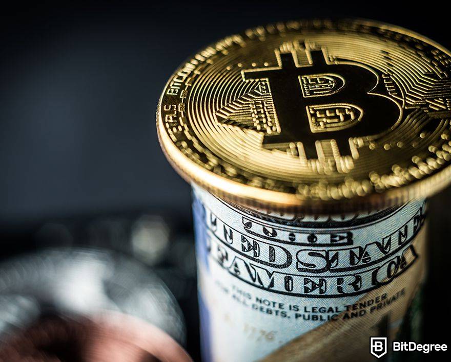 A maior carteira de Bitcoin perdida: Bitcoin no rolo de notas de dólar.