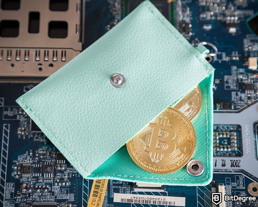 A maior carteira de Bitcoin perdida: Bitcoins em uma carteira azul.