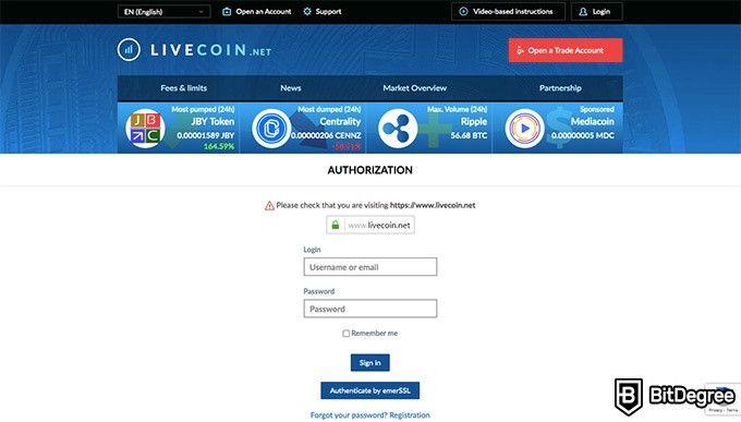 Revisão da troca Livecoin: página principal.