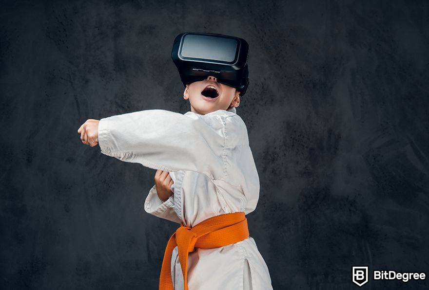 Leis de Metavselnaya: Uma criança na forma de um jogador de karatê com óculos VR.
