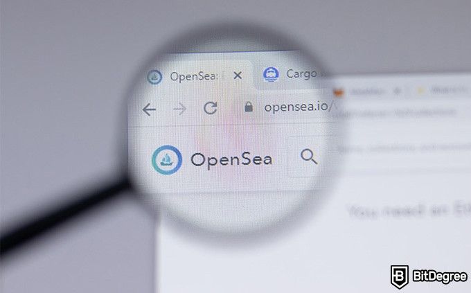 NFT Mercado: a guia OpenSea é aberta em um navegador.