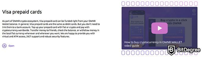 Visão geral da carteira OwnR: cartões de visto pr é-pago.