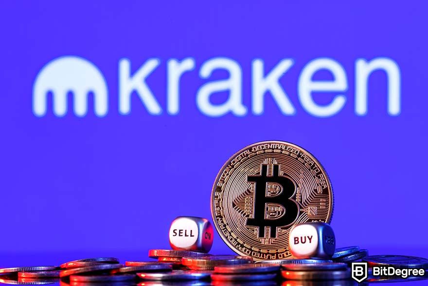 Maneiras de ganhar Bitcoin: Logotipo Kraken e Bitcoin.