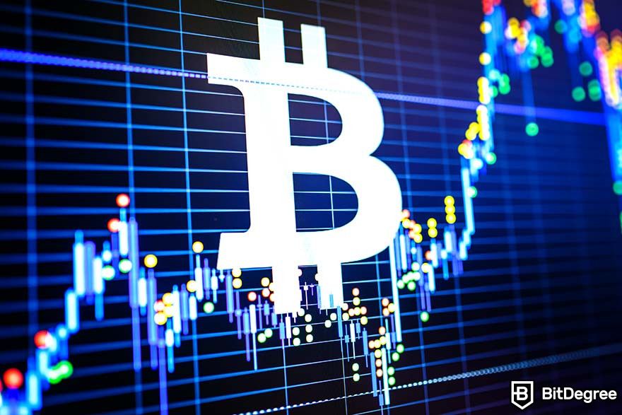 Maneiras de ganhar bitcoin: símbolo e gráficos do Bitcoin.