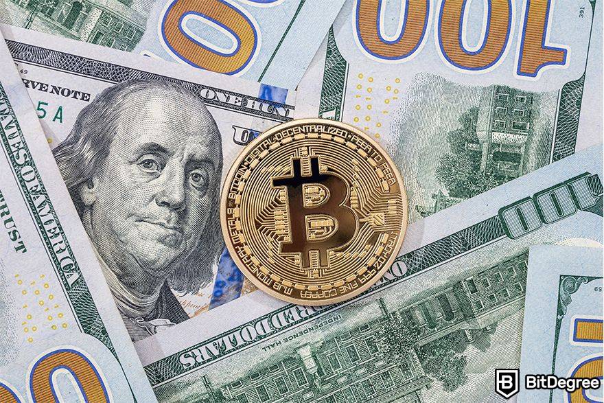 O que é um comércio de arbitragem em criptomoeda: Bitcoin ao lado do dólar americano.