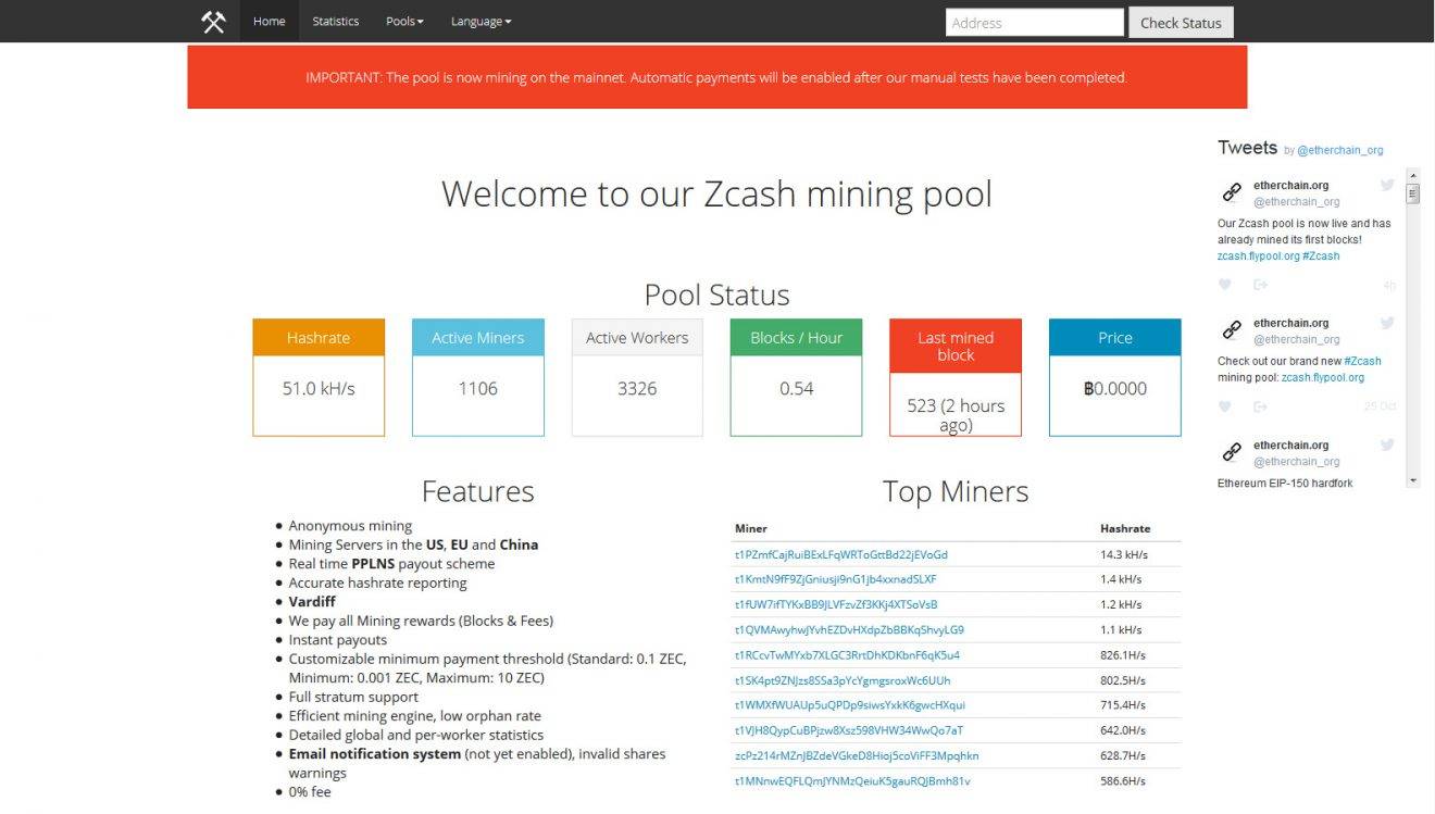 Piscina de mineração de Zcash